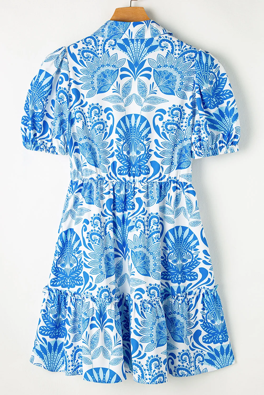 KaleaBoutique Retro Floral Print Drawstring Waist Ruffled Mini Dress