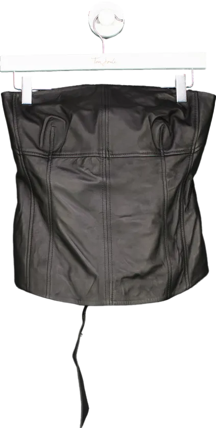 Karen Millen Black Leather Belted Corset Top UK 10