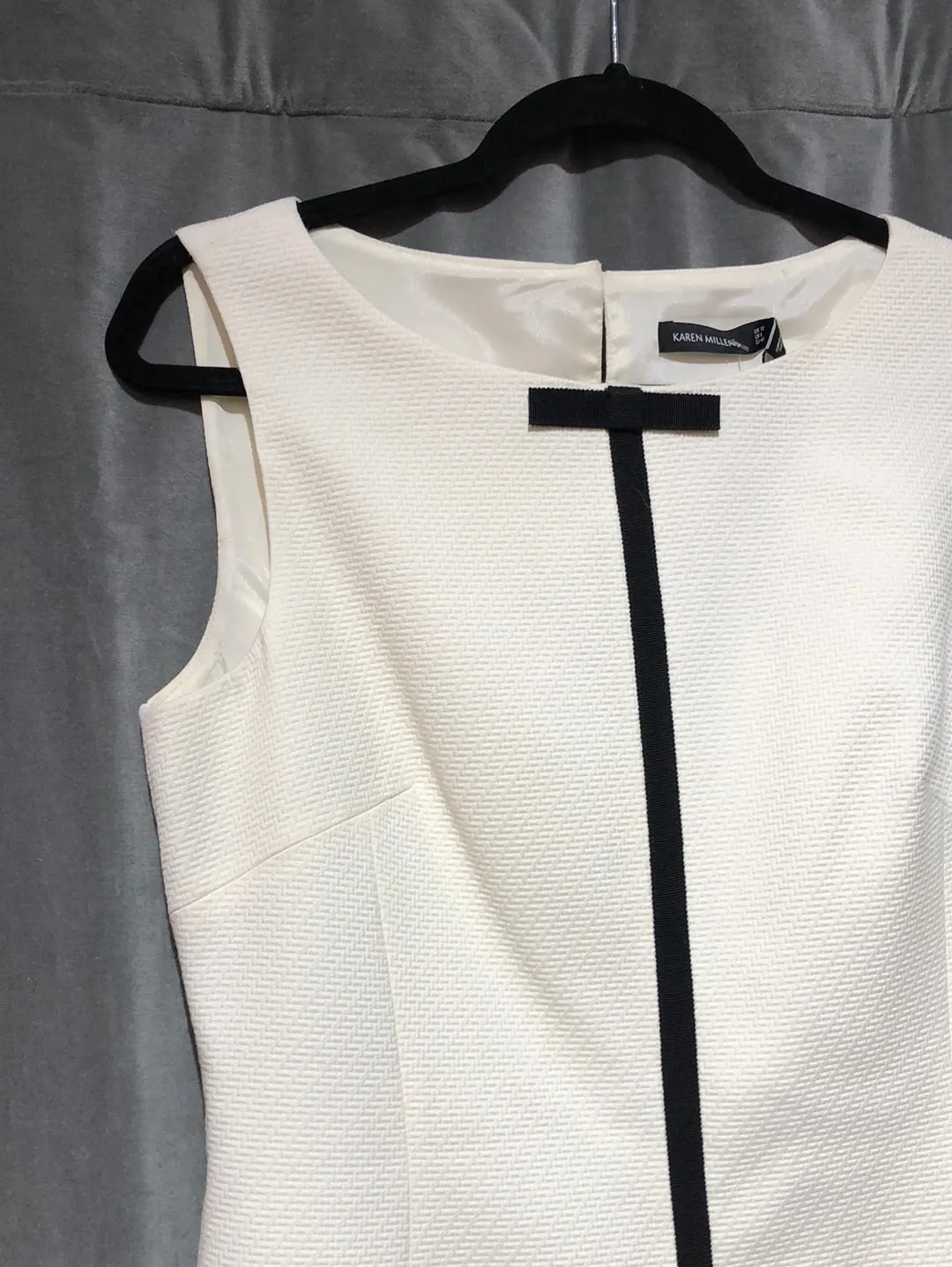 Karen Millen Ivory Skeeveless Dress woth Black Stripe and Flare Bottom