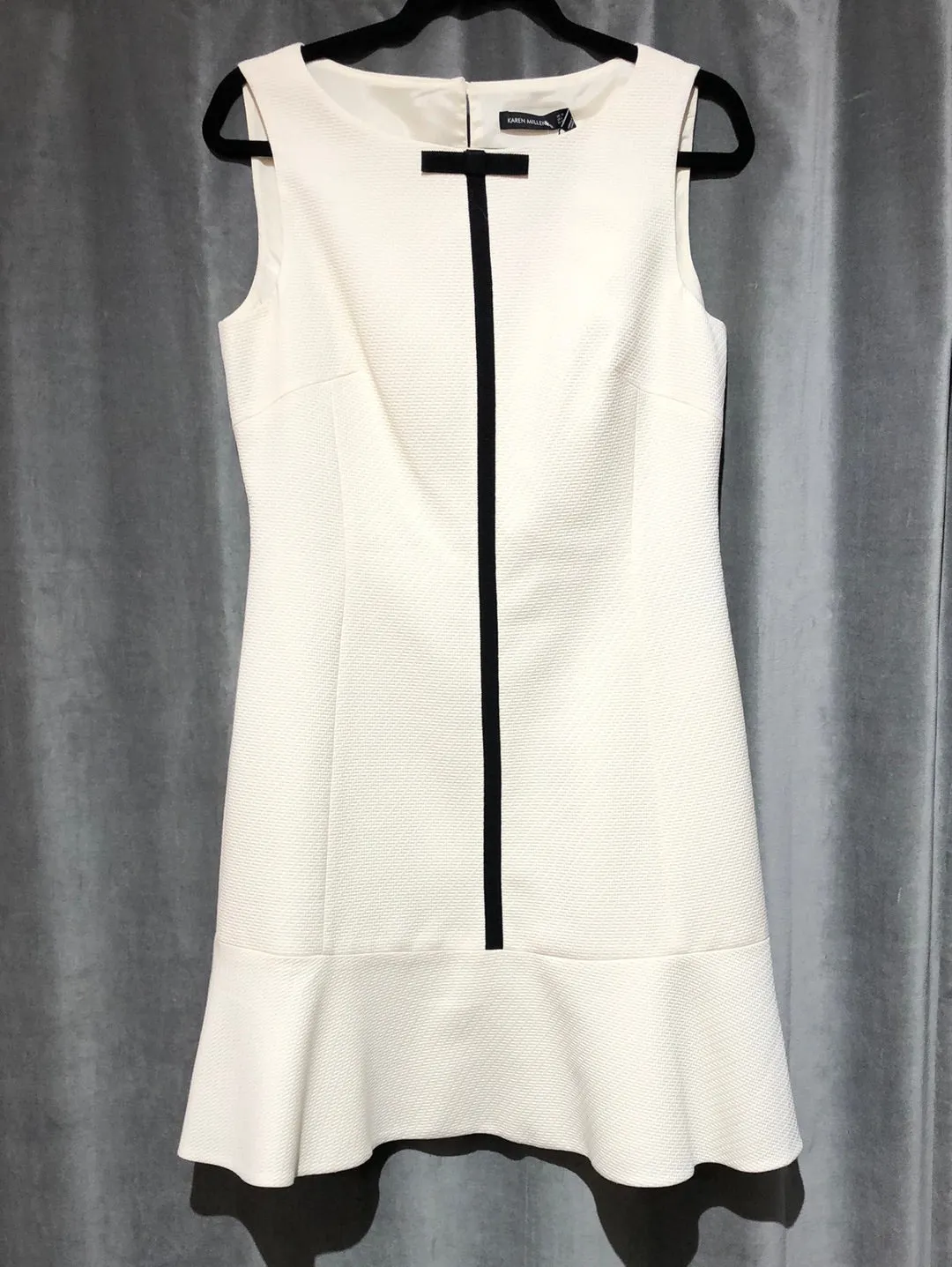 Karen Millen Ivory Skeeveless Dress woth Black Stripe and Flare Bottom