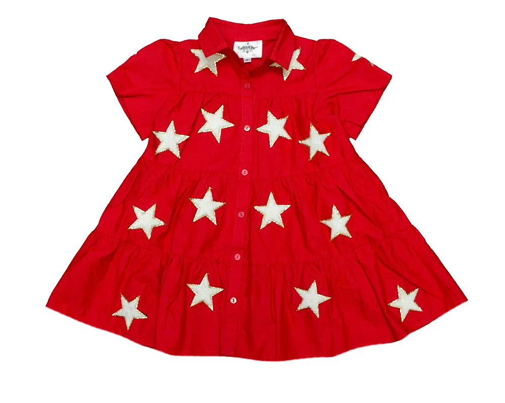 Kids Red and White Chenille Star Dress