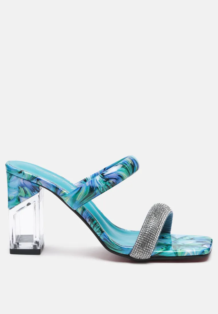 Krypton Marble Print Clear Block Heel Sandals By Ruw