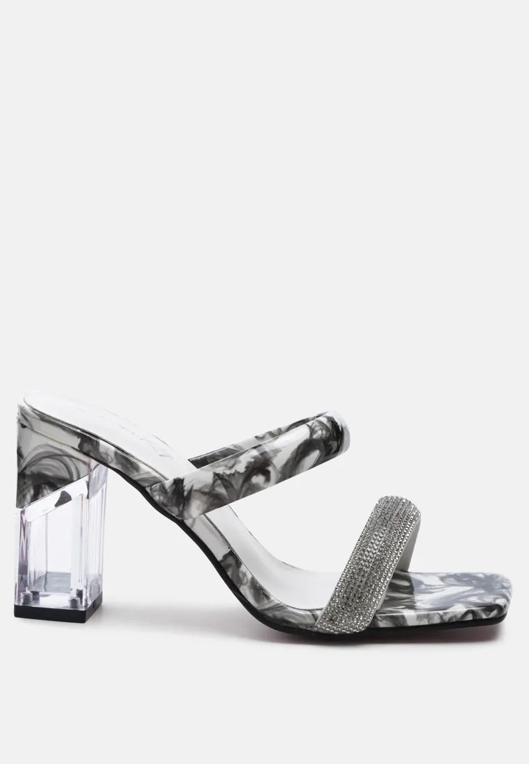 Krypton Marble Print Clear Block Heel Sandals By Ruw