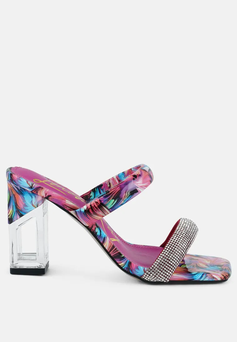 Krypton Marble Print Clear Block Heel Sandals By Ruw