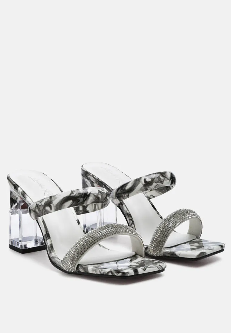 Krypton Marble Print Clear Block Heel Sandals By Ruw