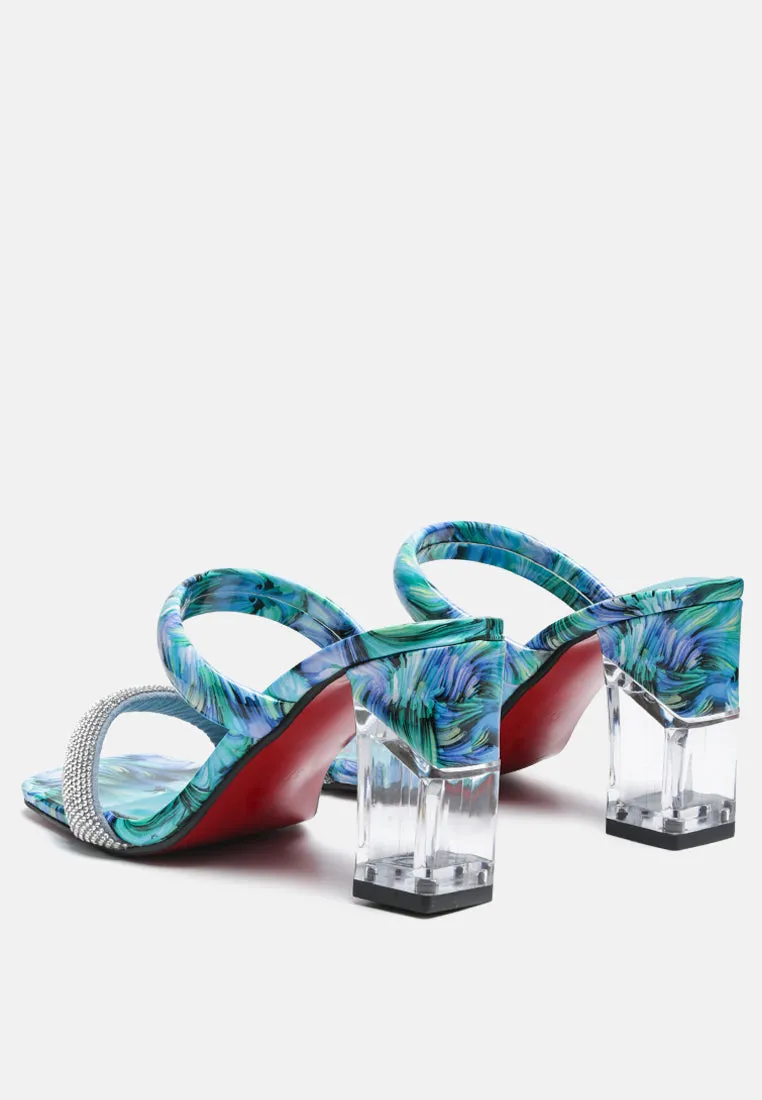 Krypton Marble Print Clear Block Heel Sandals By Ruw