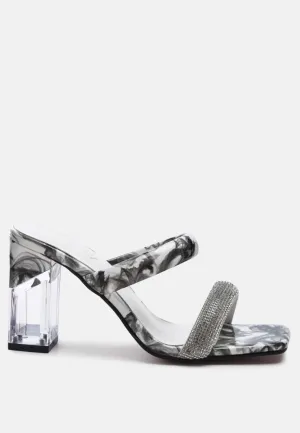 Krypton Marble Print Clear Block Heel Sandals By Ruw