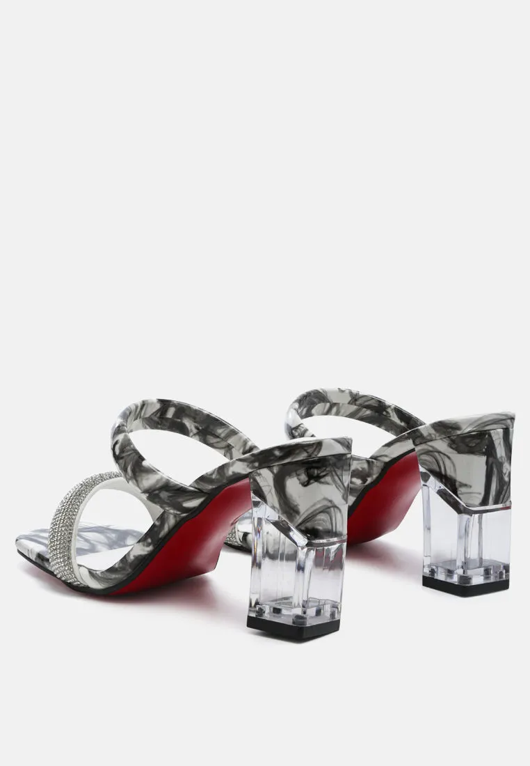 Krypton Marble Print Clear Block Heel Sandals By Ruw