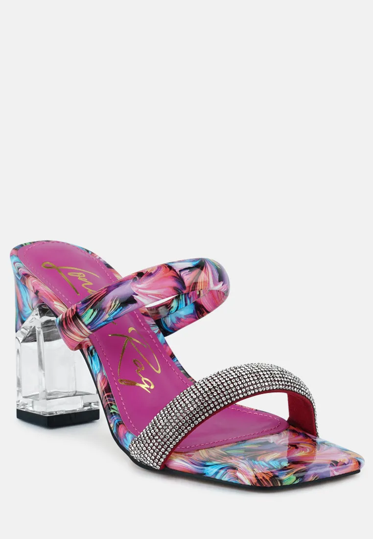 Krypton Marble Print Clear Block Heel Sandals By Ruw