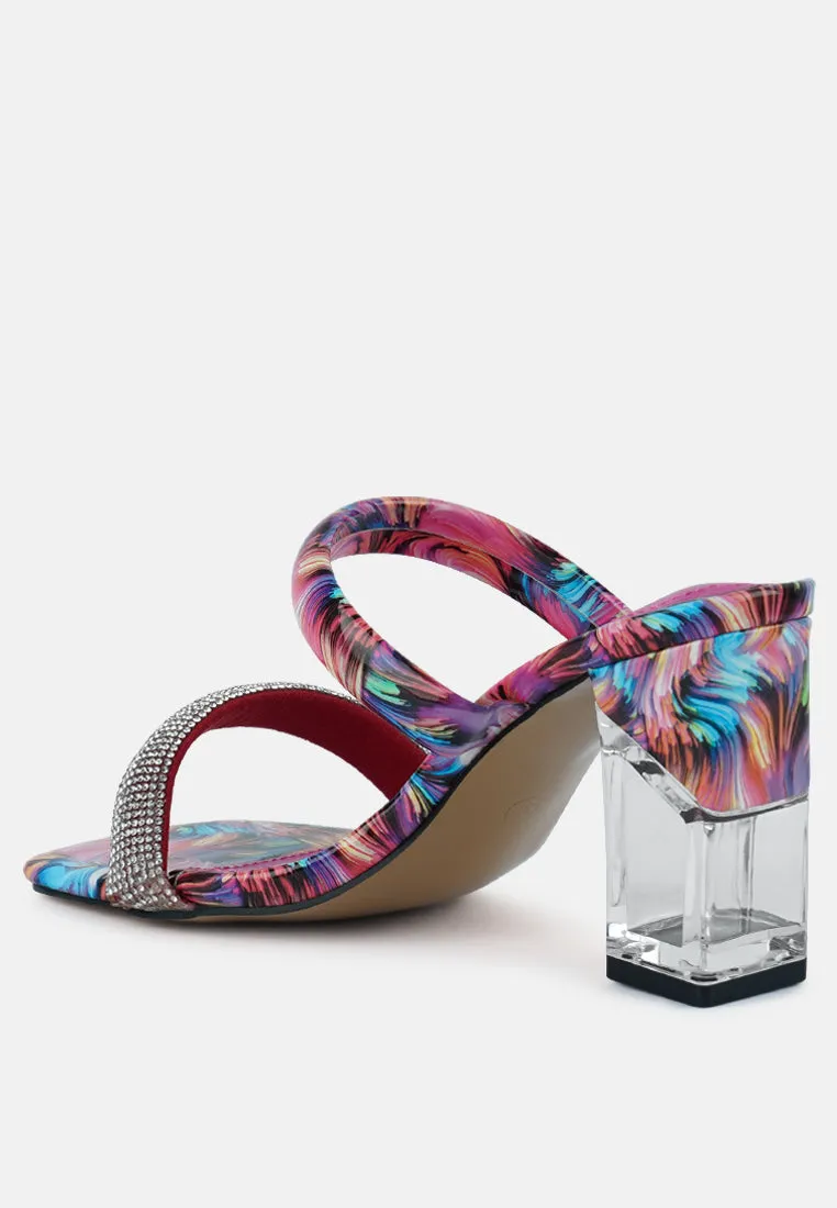 Krypton Marble Print Clear Block Heel Sandals By Ruw