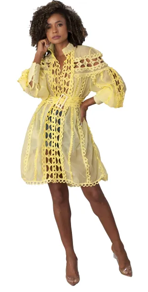Lace Trim Dress with Matching Belt -82159