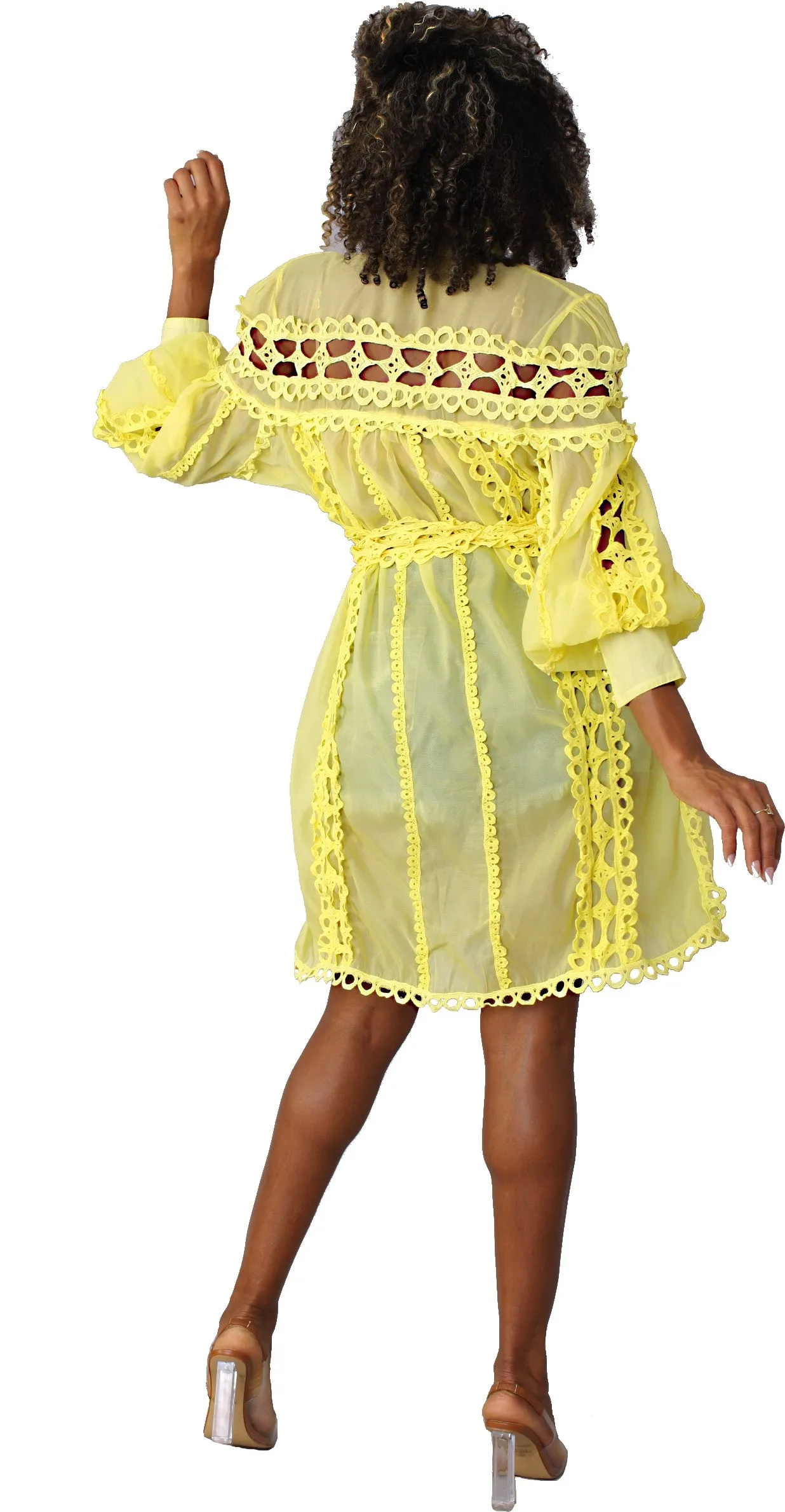 Lace Trim Dress with Matching Belt -82159