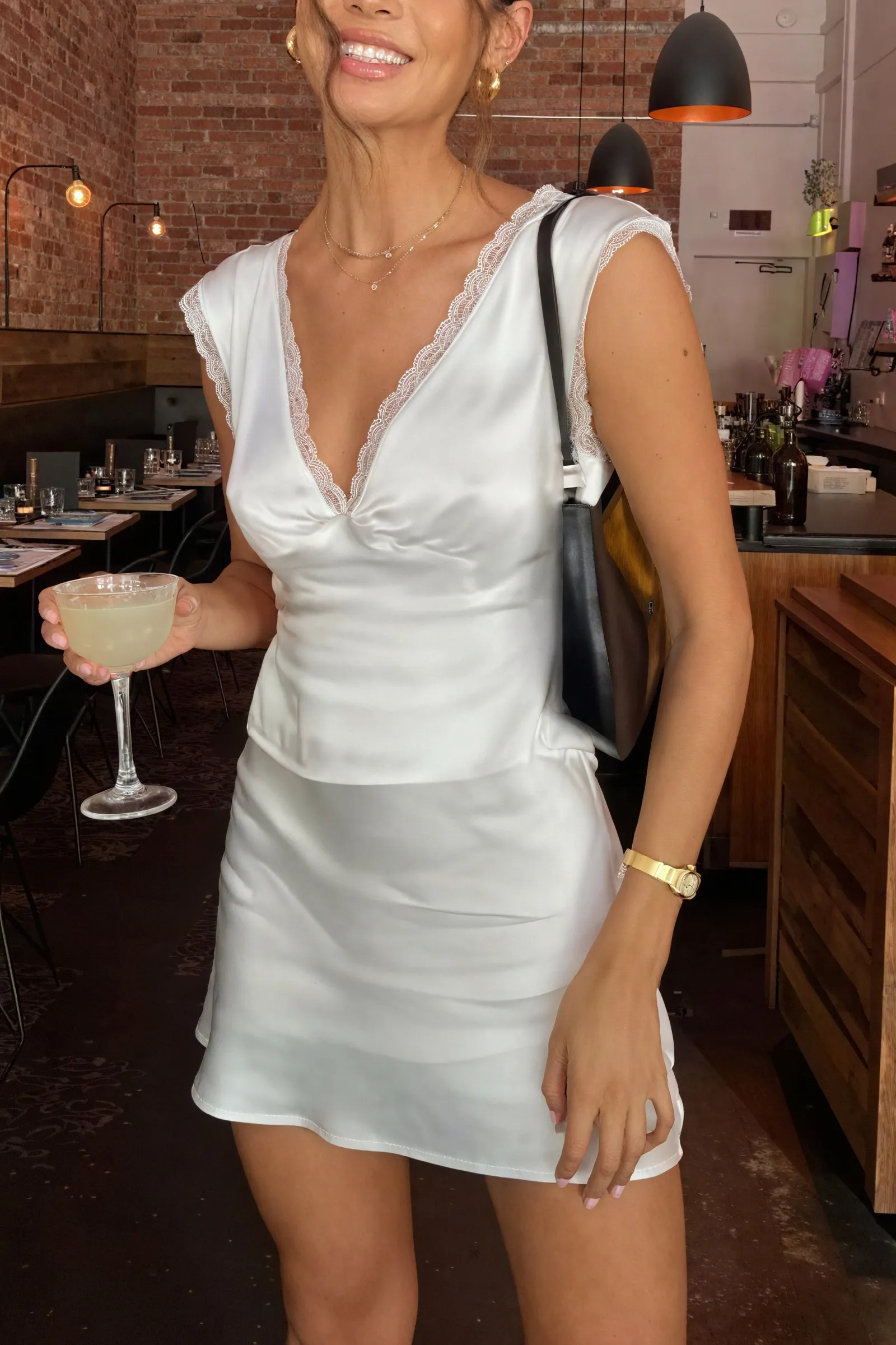 Lace Trim Satin Mini Dress