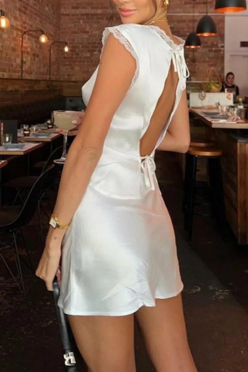 Lace Trim Satin Mini Dress