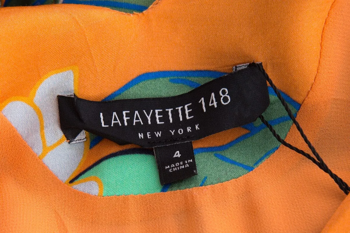 Lafayette 148 Orange Floral Print Dress SZ 4