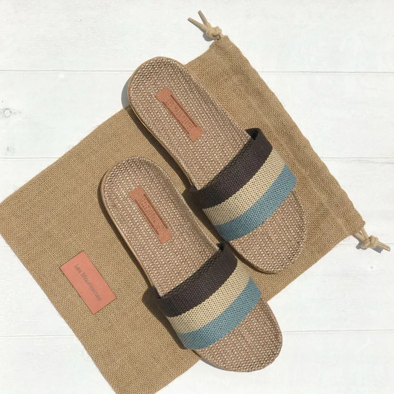 LES MAURICETTES Yvette Sandals in Light Blue/Natural/Navy Blue