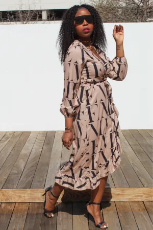 Letter Print Midi Wrap Dress