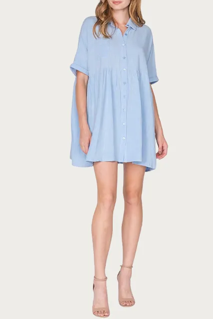 LINEN-BLEND MINI SHIRT DRESS