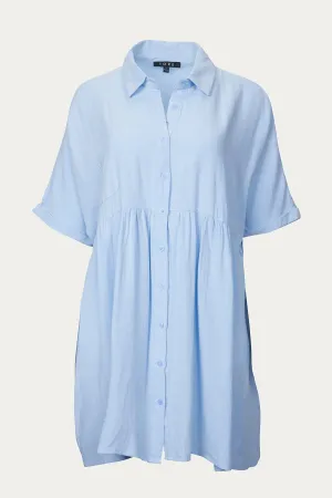 LINEN-BLEND MINI SHIRT DRESS