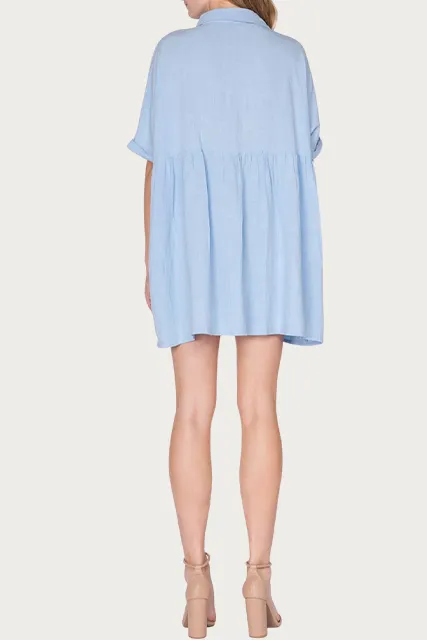 LINEN-BLEND MINI SHIRT DRESS