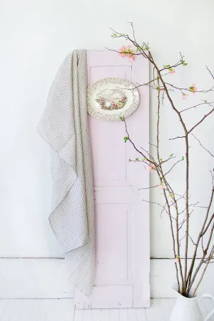 LINEN PICNIC BLANKET SCARF IN NATURAL GINGHAM