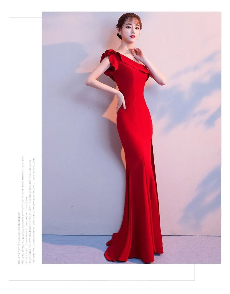 Lola ruffled Stylish one-shoulder evening dress