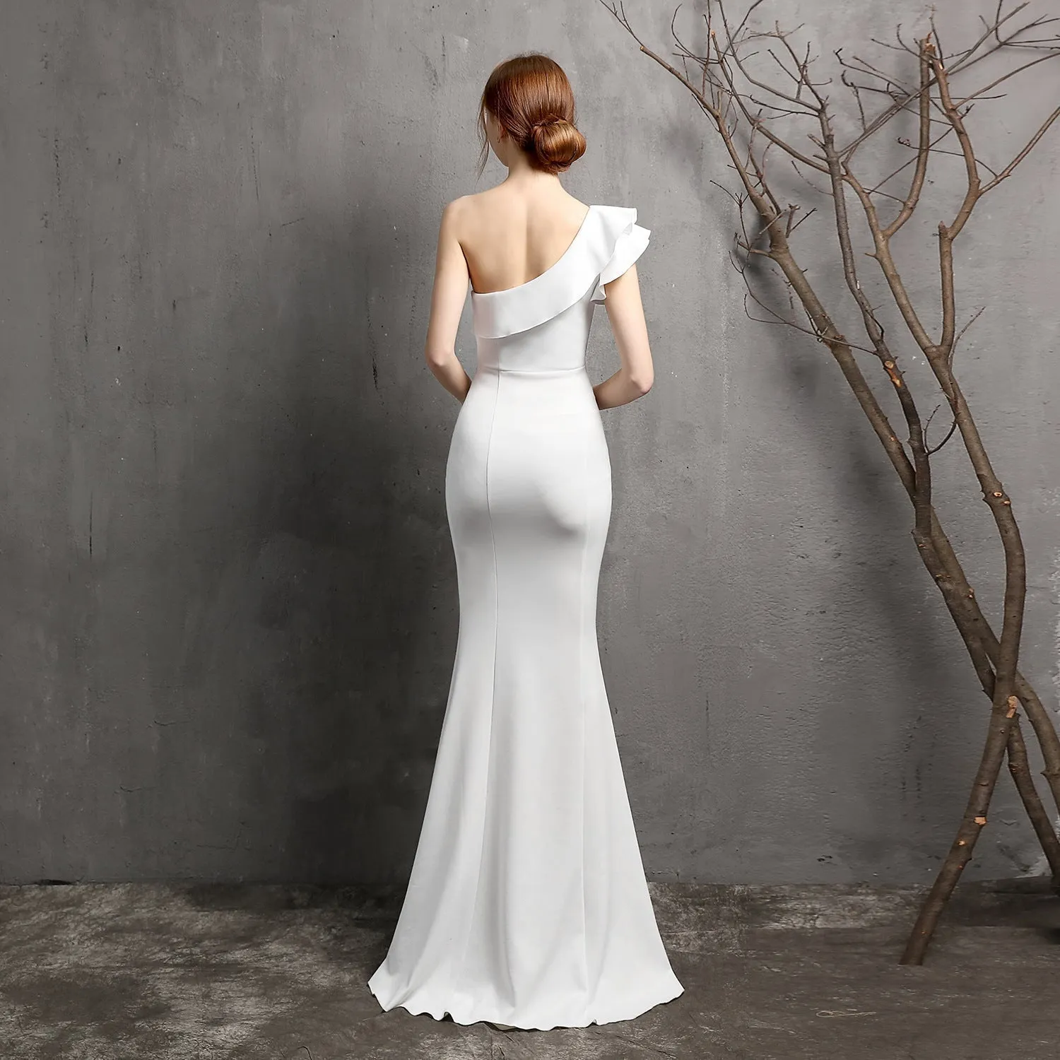 Lola ruffled Stylish one-shoulder evening dress