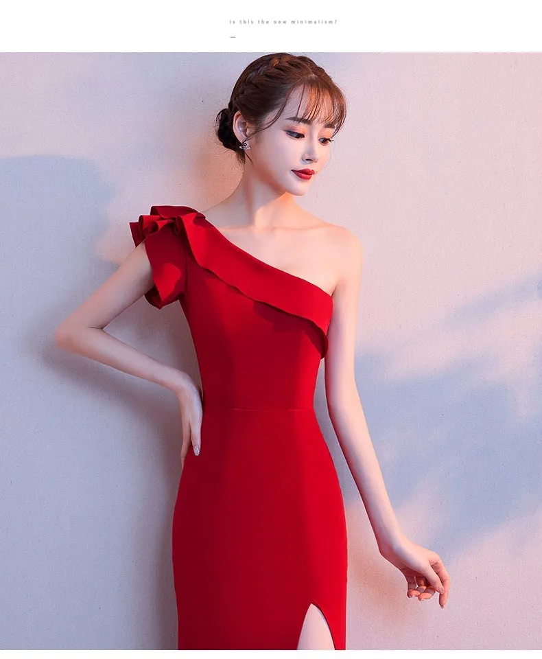 Lola ruffled Stylish one-shoulder evening dress