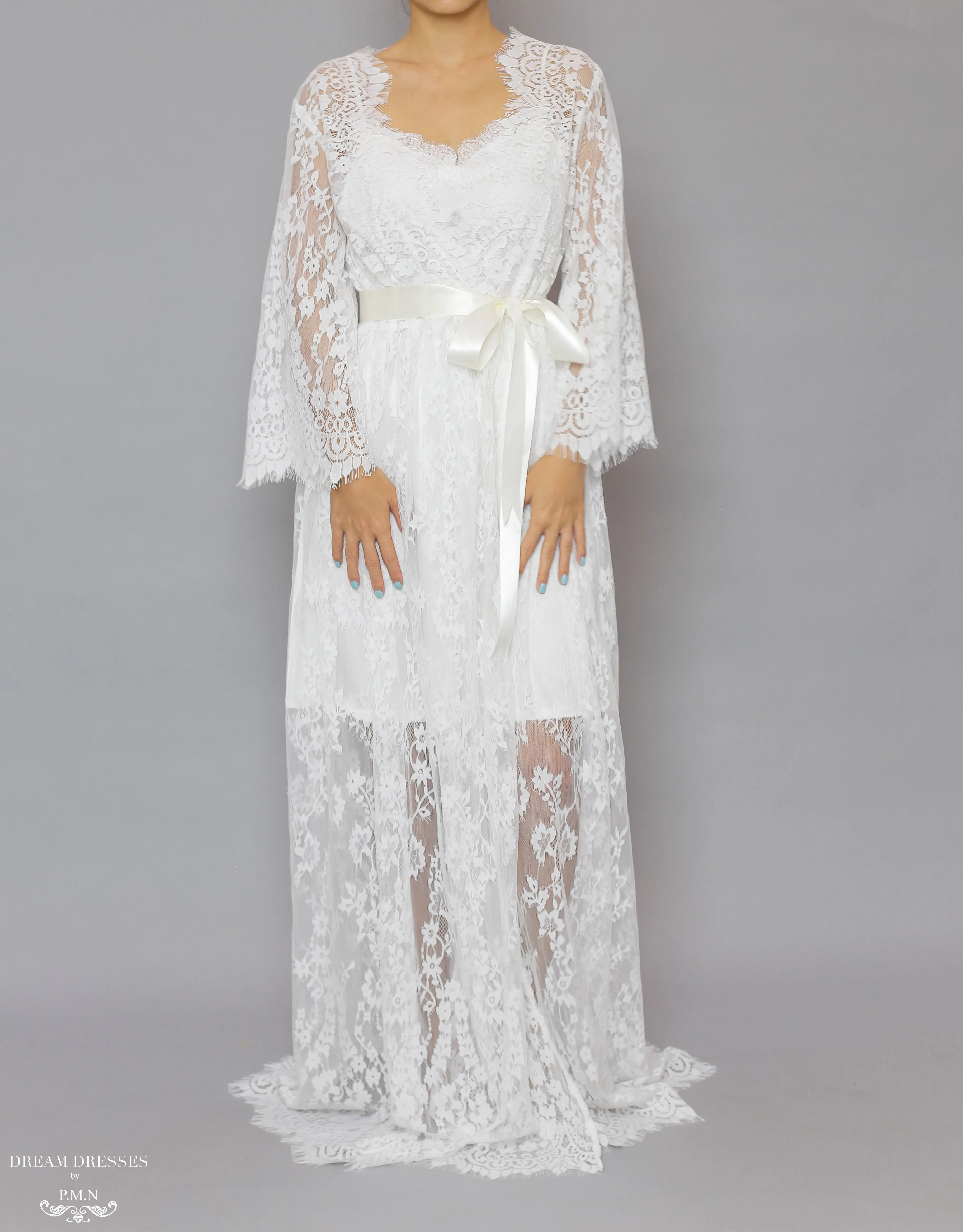 Long Bridal Lace Robe (#Laina)