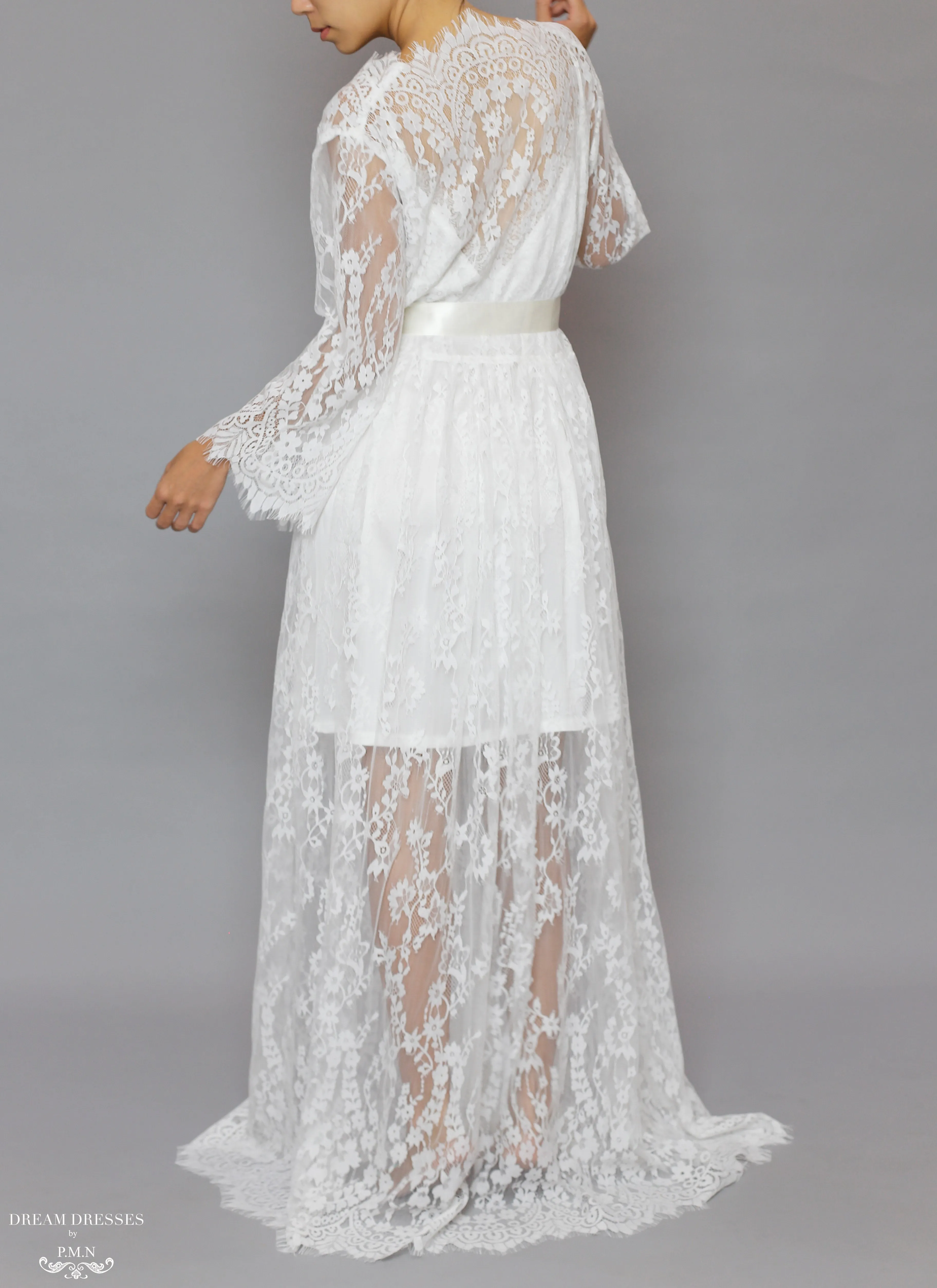 Long Bridal Lace Robe (#Laina)