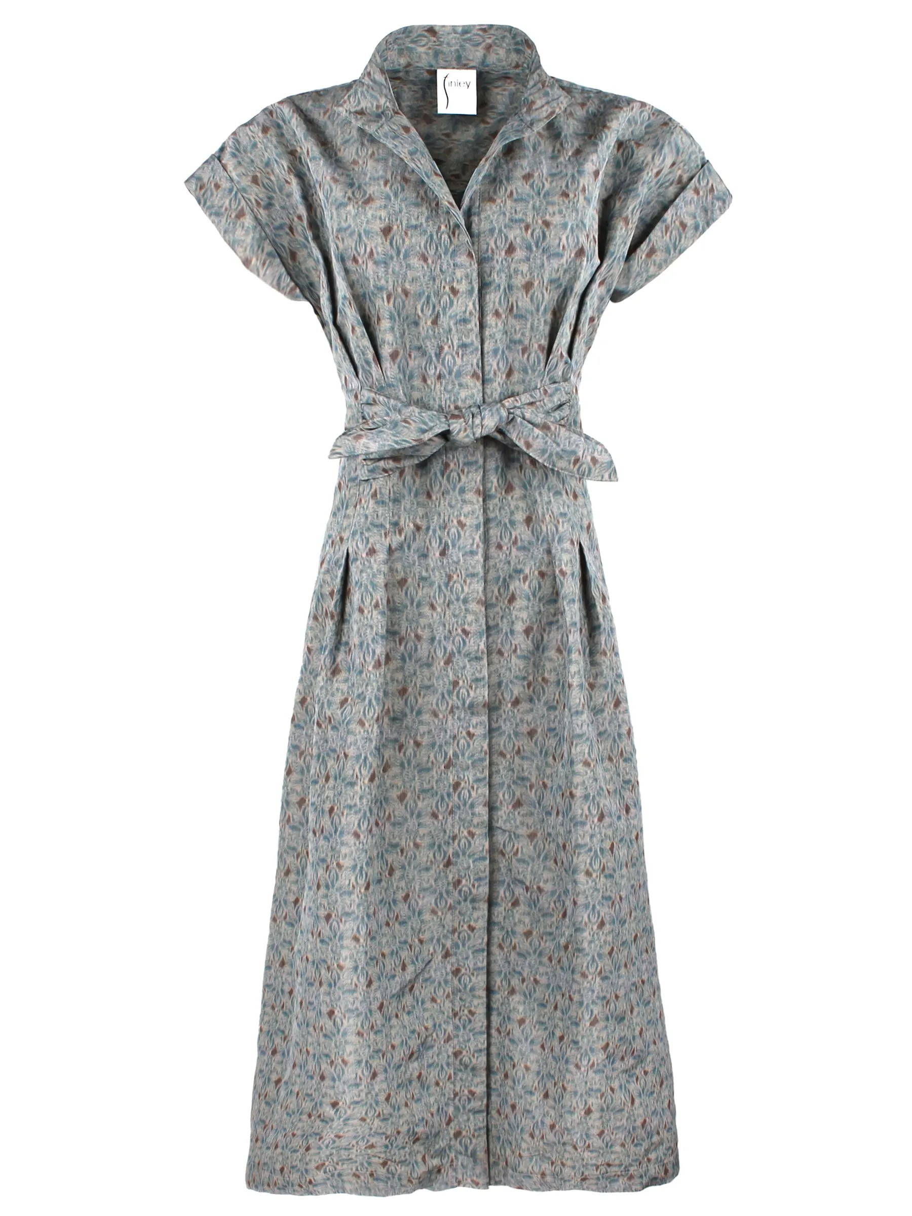 Long Rocky Shirt Dress Teal Printed Taffeta