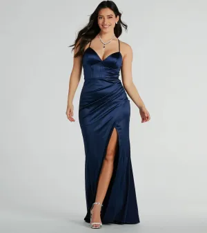 Loraine Sweetheart Wrap Mermaid Satin Formal Dress