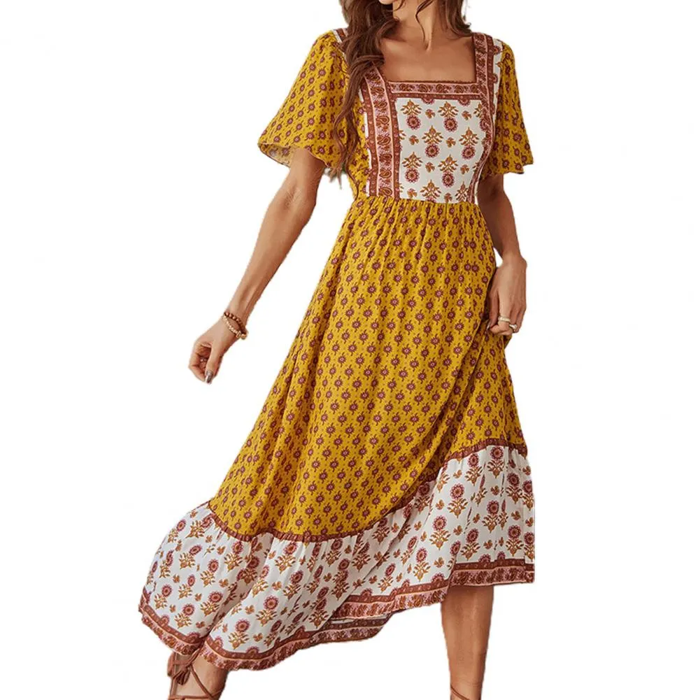 LOUTRO Floral Print Ruffle Dress