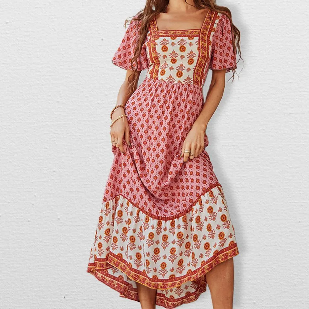 LOUTRO Floral Print Ruffle Dress