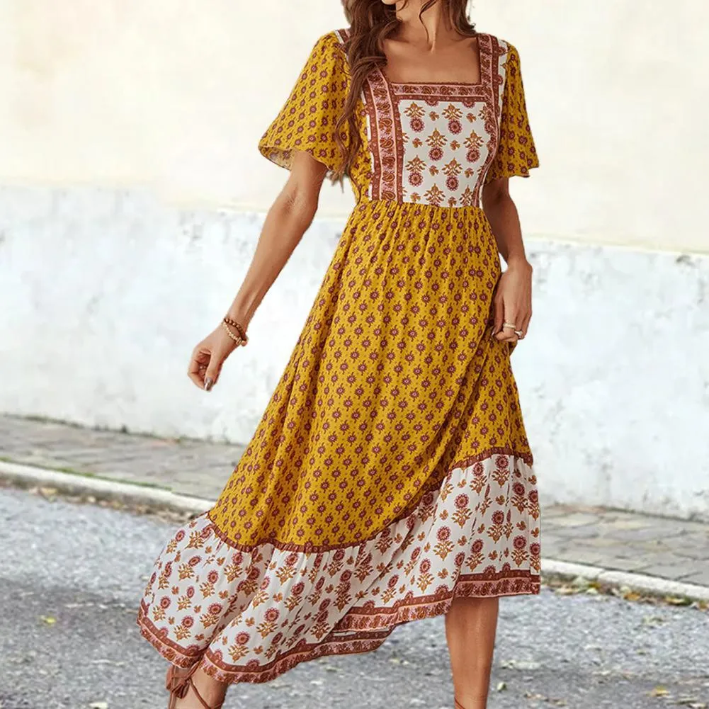 LOUTRO Floral Print Ruffle Dress