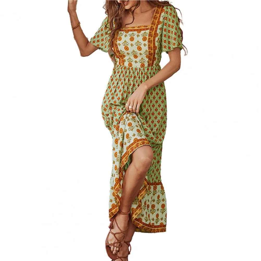 LOUTRO Floral Print Ruffle Dress