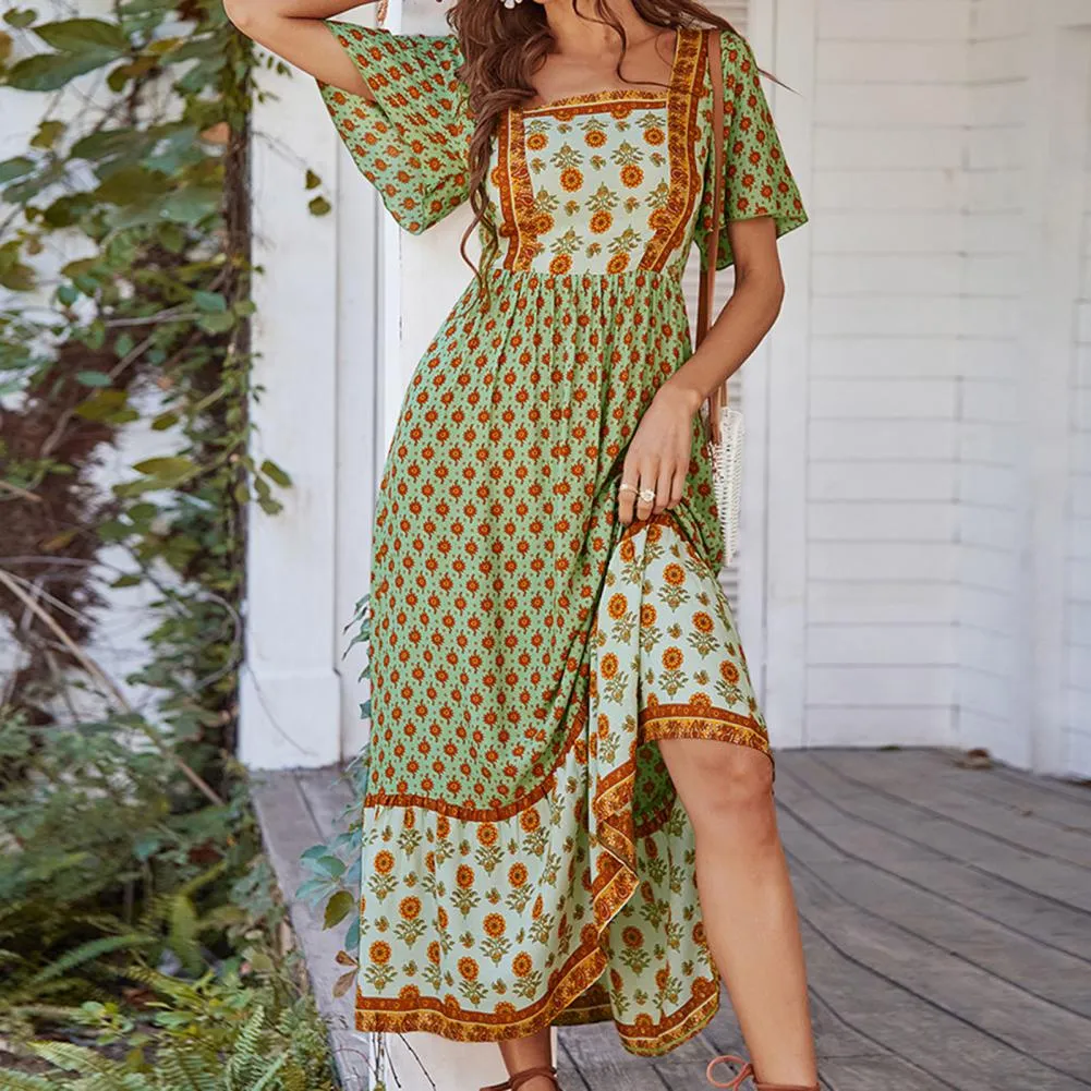 LOUTRO Floral Print Ruffle Dress