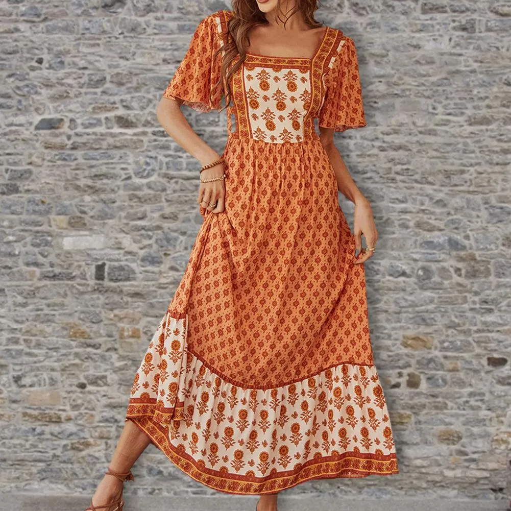 LOUTRO Floral Print Ruffle Dress