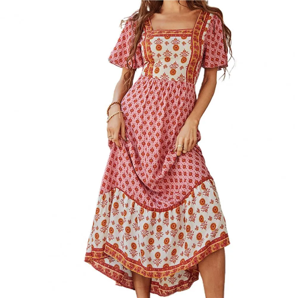 LOUTRO Floral Print Ruffle Dress