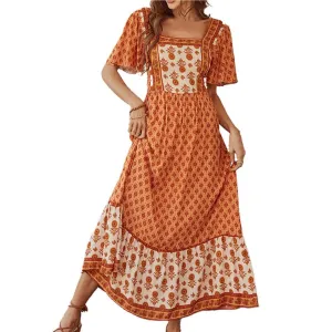 LOUTRO Floral Print Ruffle Dress