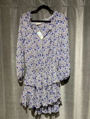 Love Shack Fancy Blue and ivory floral sheer "popover" dress