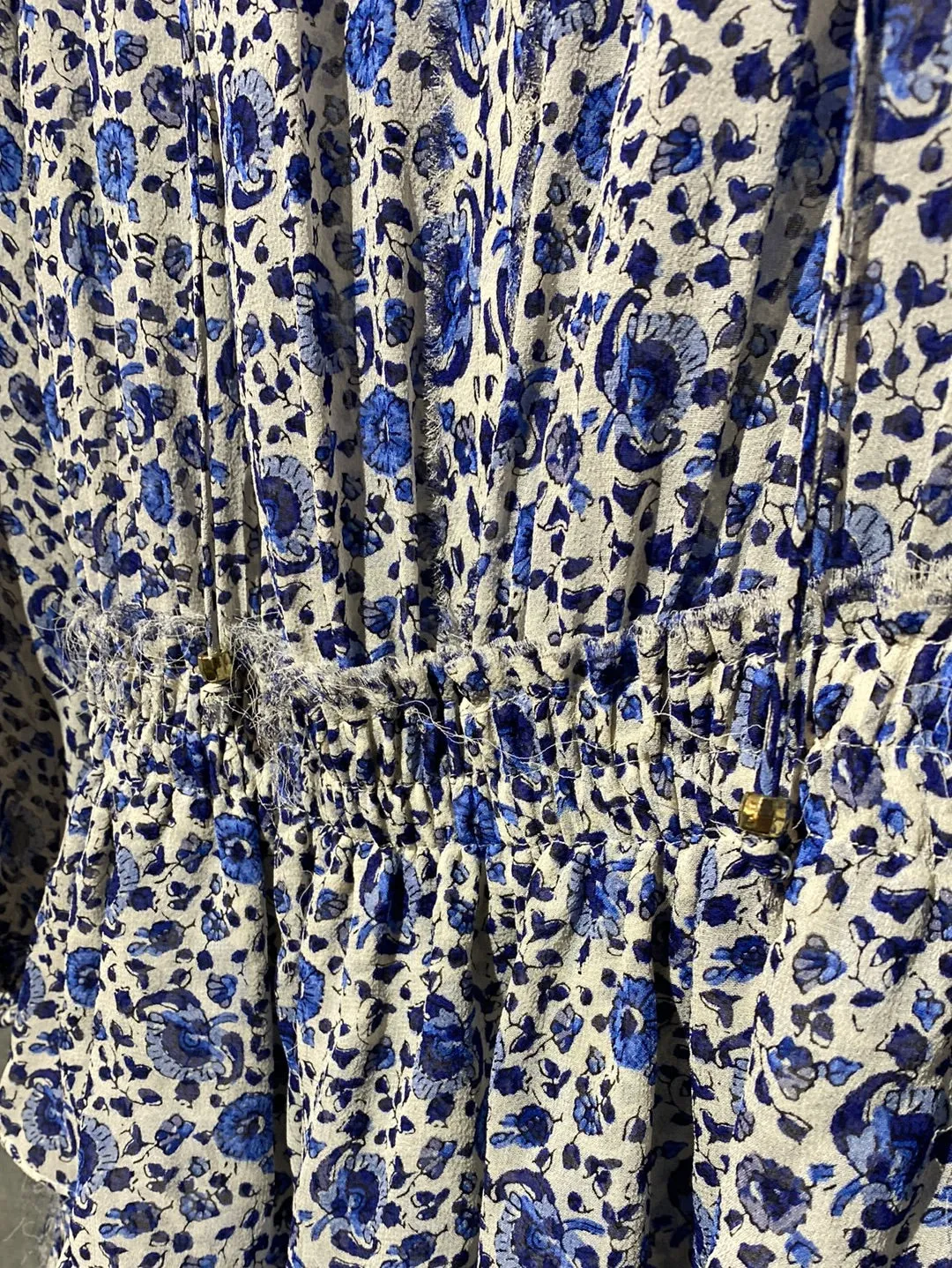 Love Shack Fancy Blue and ivory floral sheer "popover" dress