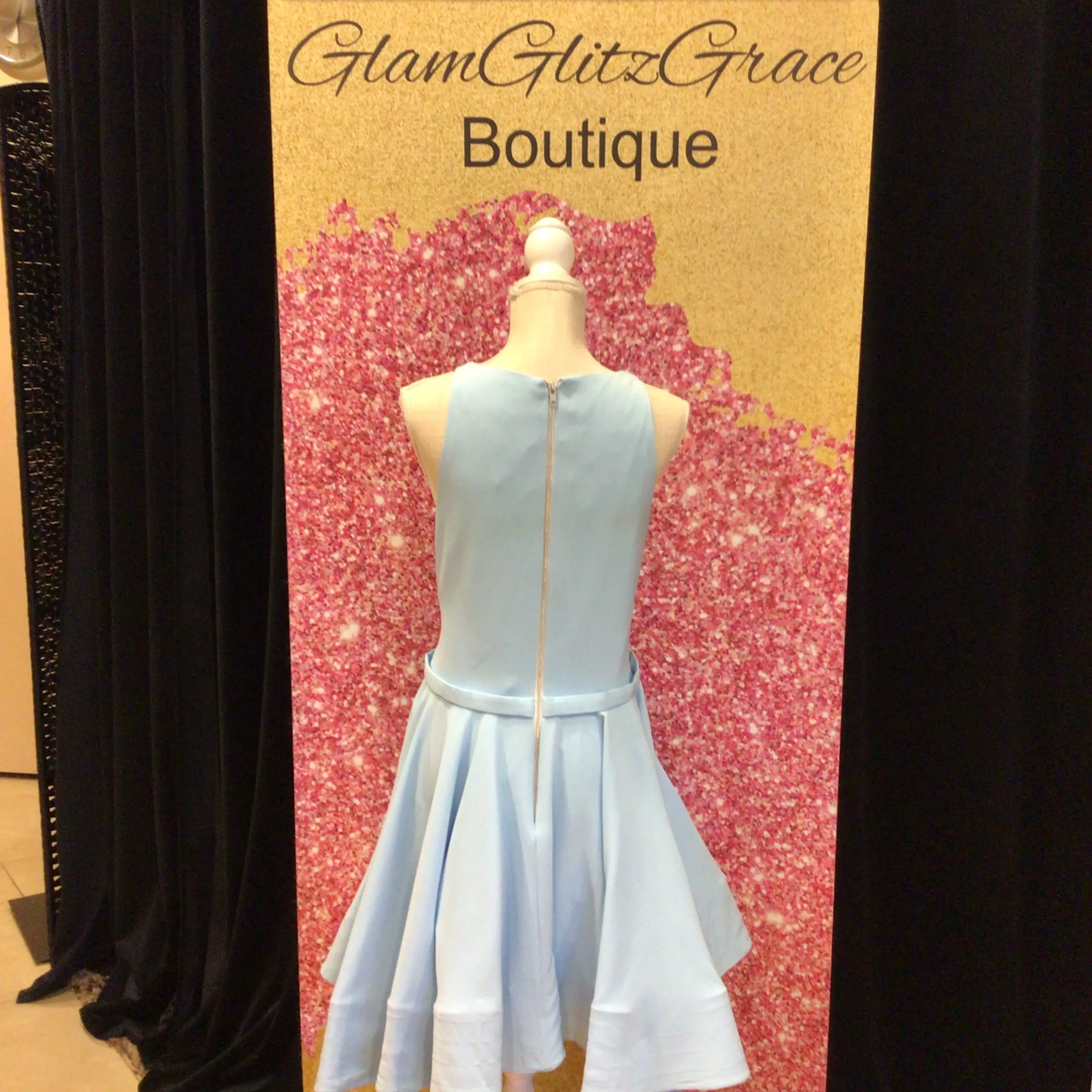 Mac Duggal Plus Size Baby Blue Fitted and Flare Dress