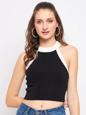 Madame Black Halter Neck Fitted Top
