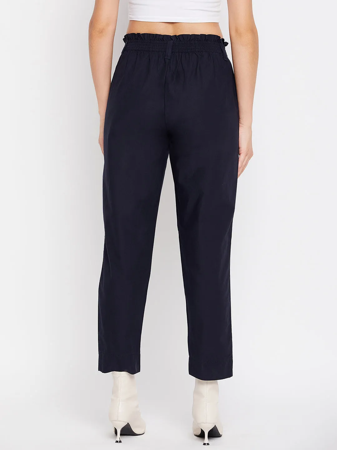 Madame Navy Cotton  Ankle Length Trousers