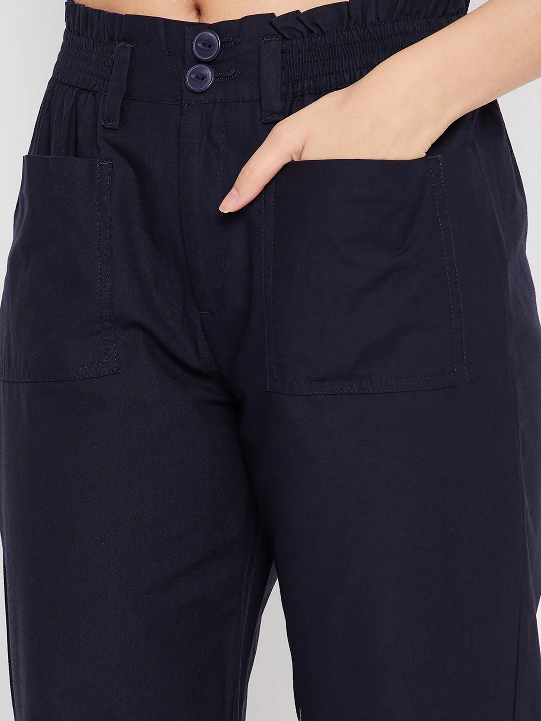 Madame Navy Cotton  Ankle Length Trousers
