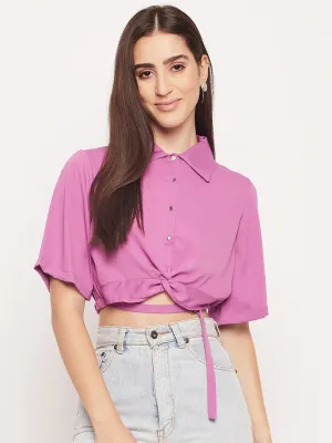 Madame Purple Shirt Collar Crop Top