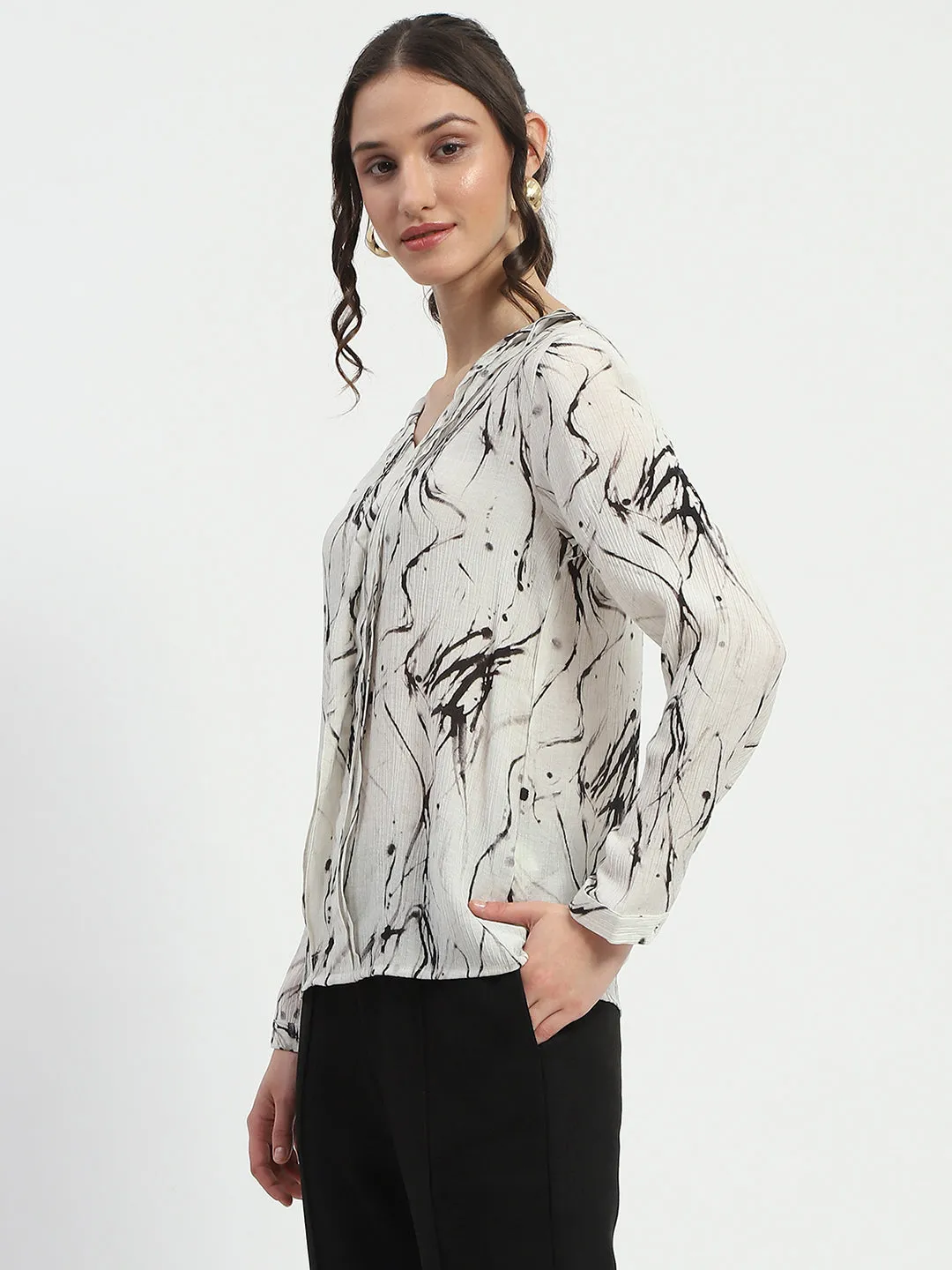Madame Rayon Blend Abstract Print Off White Top