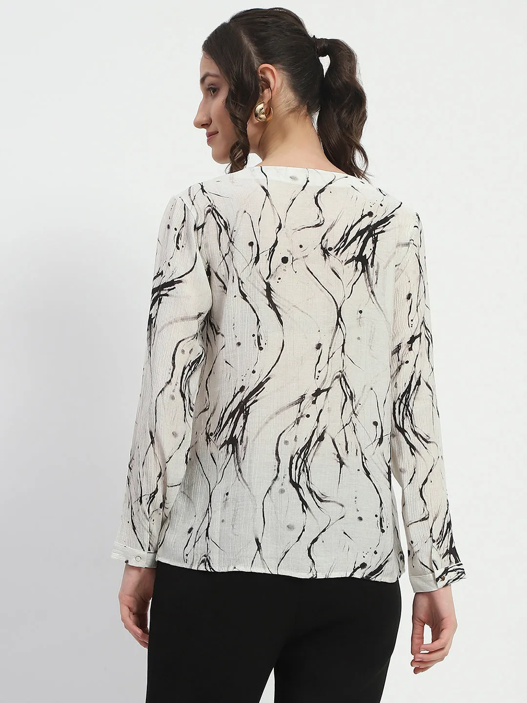 Madame Rayon Blend Abstract Print Off White Top