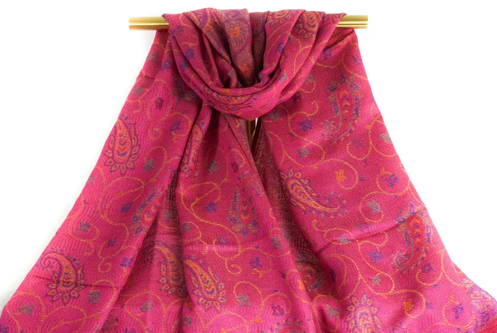 Magenta Paisley Vines Pashmina Scarf Bohemian Shawl